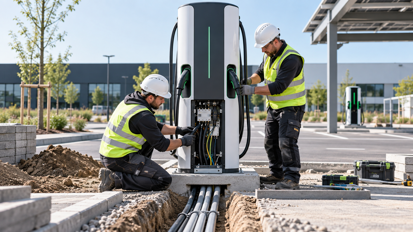 E-Mobilitätsprojekt mit Ladestation, Erdarbeiten und Kabelverlegung